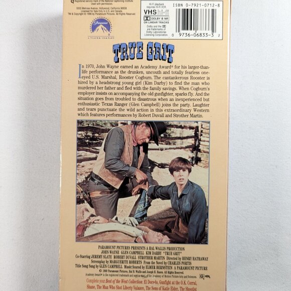 3/$15 Vintage 1969 Western VHS tape TRUE GRIT with John Wayne Glen Campbell - Picture 3 of 4